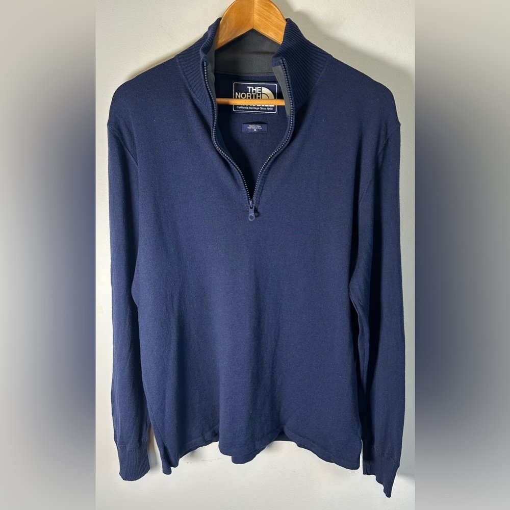 Vintage The North Face 1/4 Zip Sweater Wool Blend Pullover Shirt Size M Blue